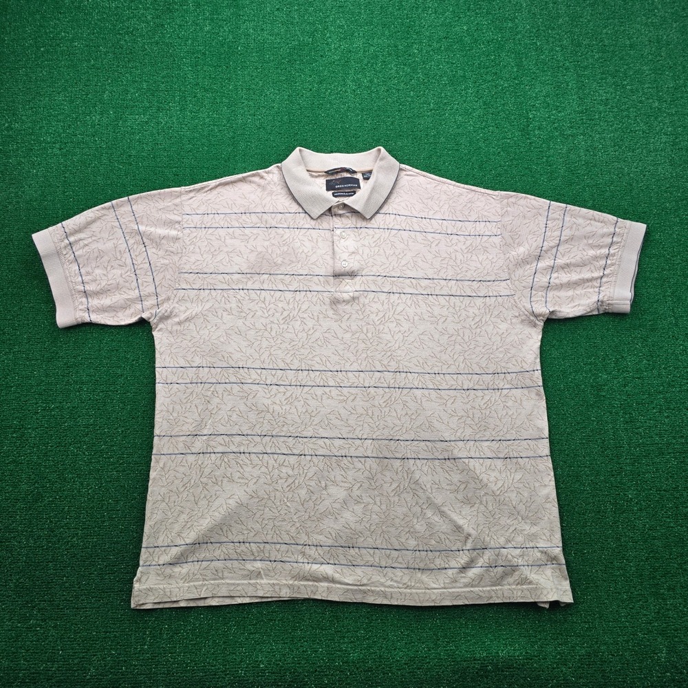 Greg Norman Polo Shirt Mens 2XL XXL Botanical Leaf Print Striped Vintage Golf